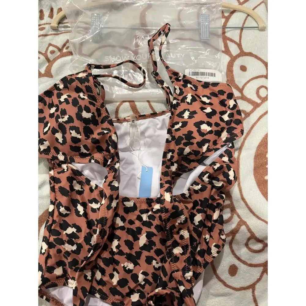 NWT Leopard Wrap Around One Piece Swimsuit Size M Popvil
